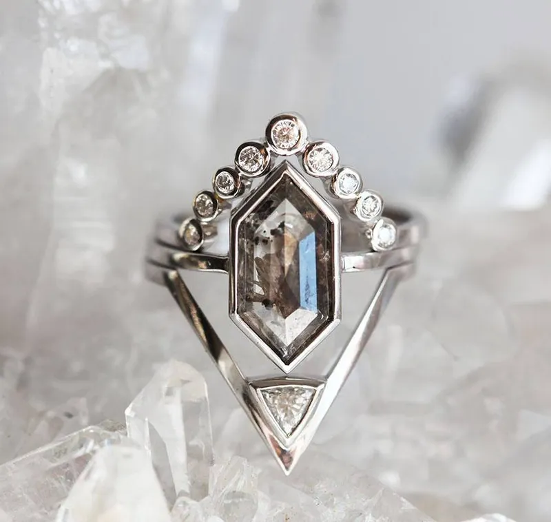 Melinda Salt & Pepper Diamond Ring Set vy 9