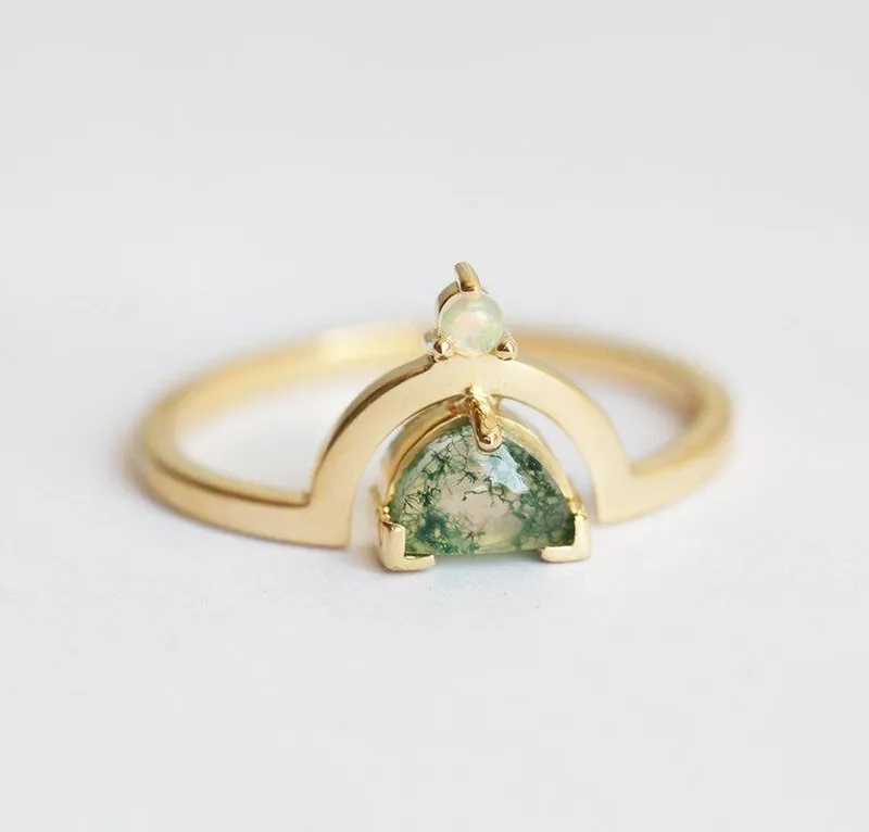 Melody Half Moon Moss Agate And Australian Opal Ring view 3