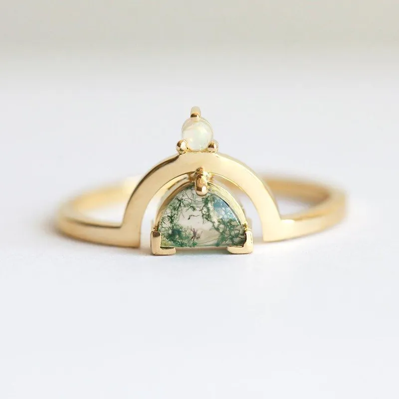 Melody Half Moon Moss Agate And Australian Opal Ring view 4