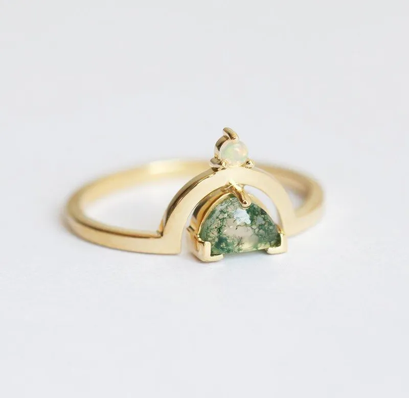 Melody Half Moon Moss Agate And Australian Opal Ring view 5