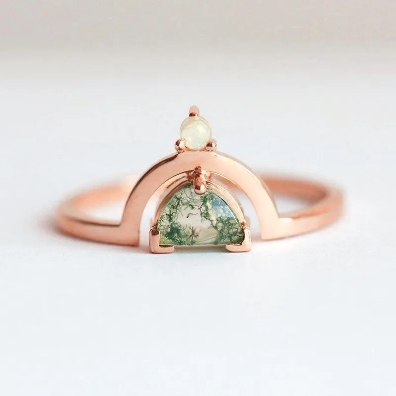 Melody Half Moon Moss Agate And Australian Opal Ring view 6