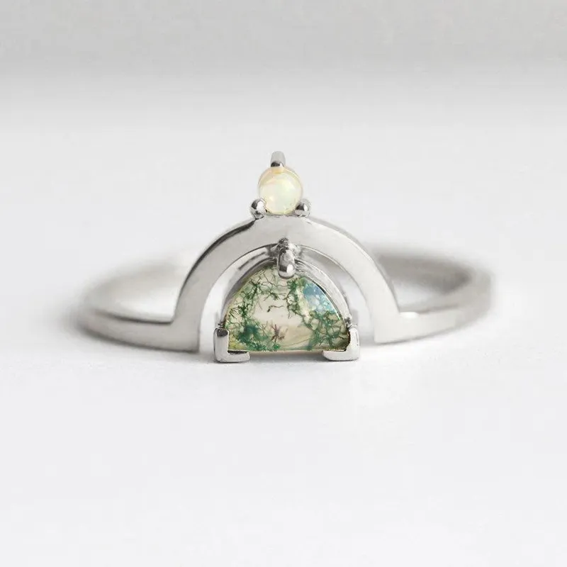 Melody Half Moon Moss Agate And Australian Opal Ring view 7