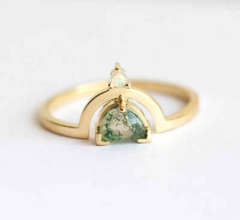 Melody Half Moon Moss Agate And Australian Opal Ring engagement ring