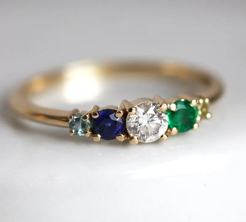 Merrill Round Diamond Sapphire Emerald Ring vy 2