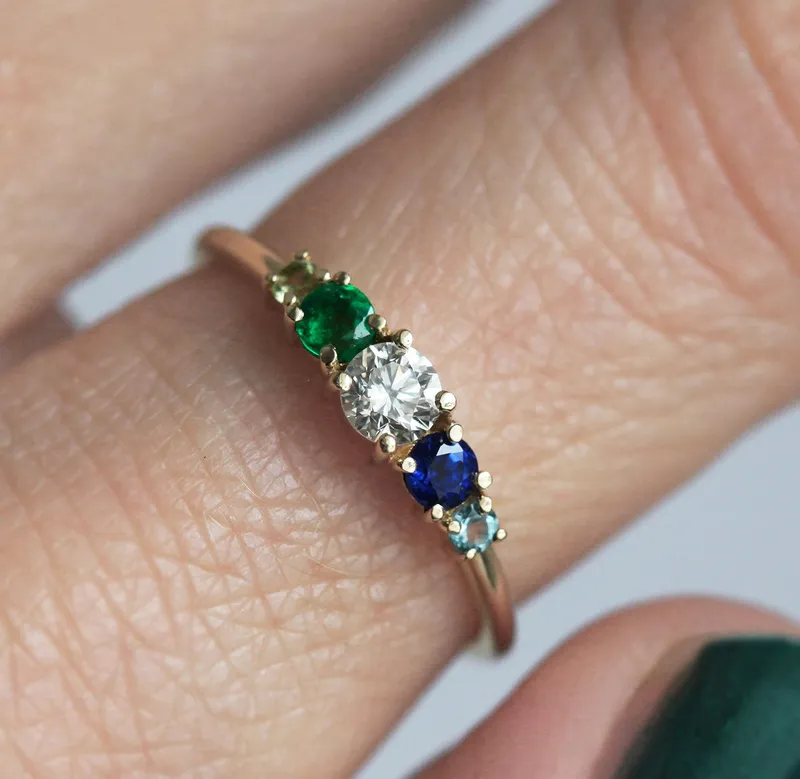 Merrill Round Diamond Sapphire Emerald Ring vy 3