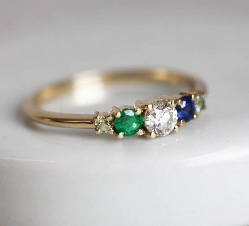 Merrill Round Diamond Sapphire Emerald Ring vy 4
