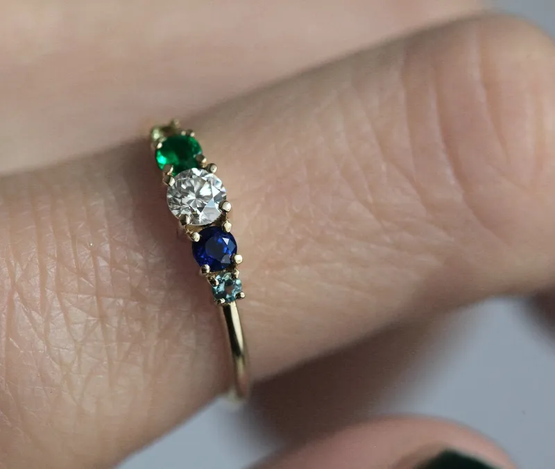 Merrill Round Diamond Sapphire Emerald Ring vy 5