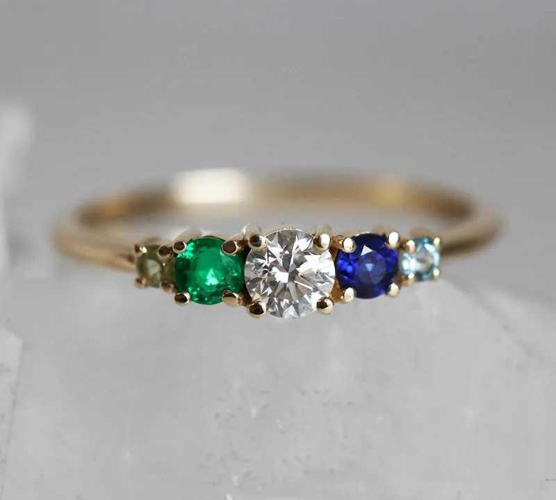 Merrill Round Diamond Sapphire Emerald Ring vy 6