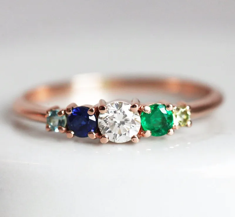 Merrill Round Diamond Sapphire Emerald Ring vy 7