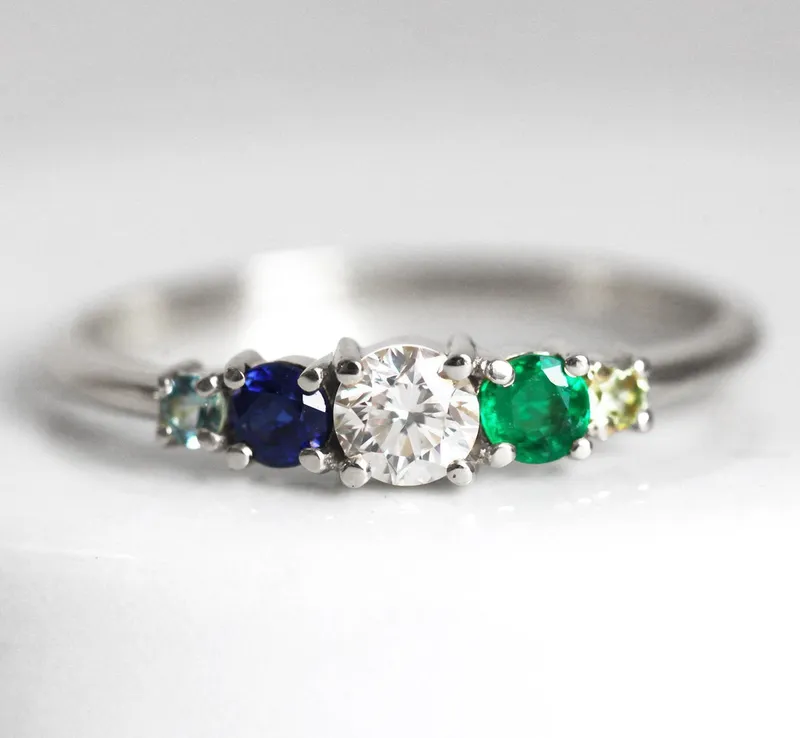 Merrill Round Diamond Sapphire Emerald Ring vy 8