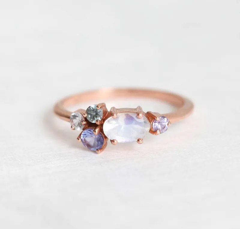 Merritt Oval Moonstone Tanzanite Sapphires Cluster Ring view 10