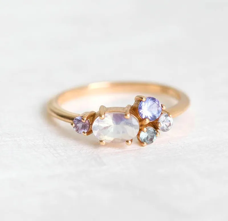 Merritt Oval Moonstone Tanzanite Sapphires Cluster Ring view 11