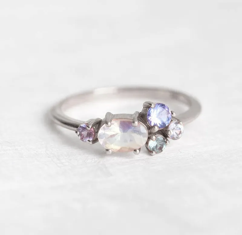 Merritt Oval Moonstone Tanzanite Sapphires Cluster Ring view 12