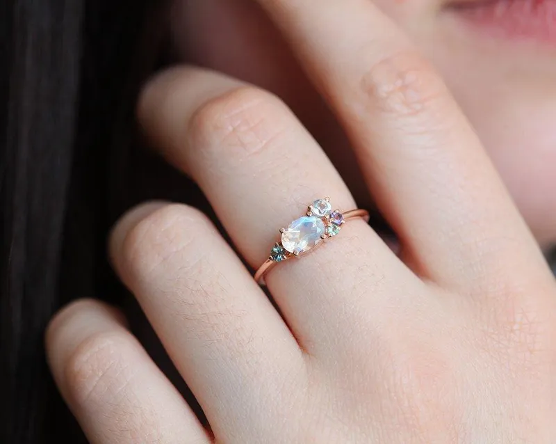 Merritt Oval Moonstone Tanzanite Sapphires Cluster Ring view 2
