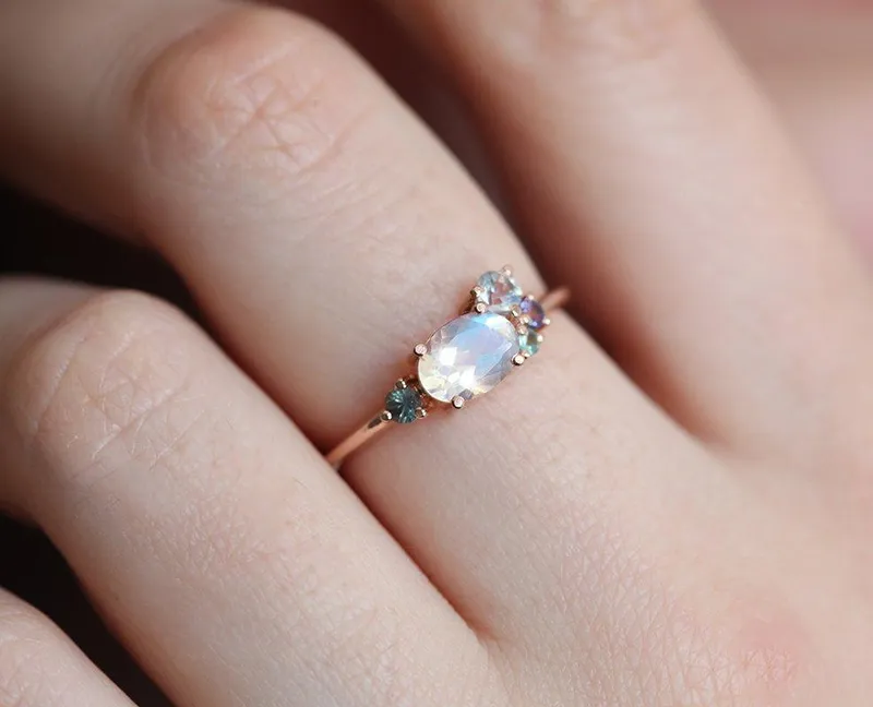Merritt Oval Moonstone Tanzanite Sapphires Cluster Ring view 4