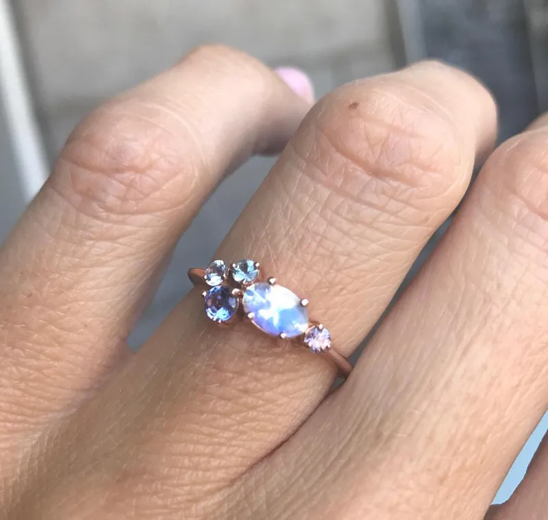 Merritt Oval Moonstone Tanzanite Sapphires Cluster Ring view 5