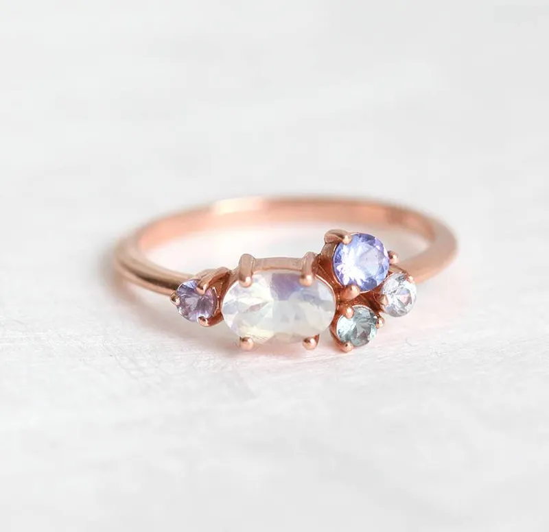Merritt Oval Moonstone Tanzanite Sapphires Cluster Ring view 6