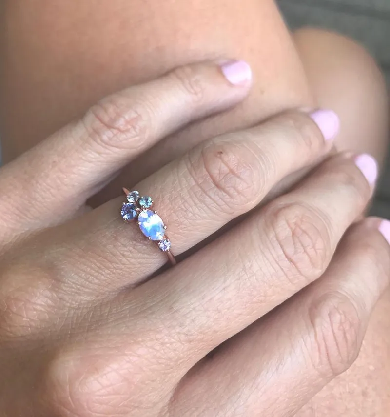 Merritt Oval Moonstone Tanzanite Sapphires Cluster Ring view 7