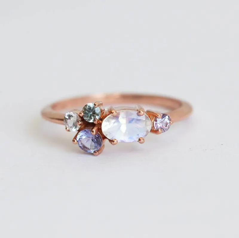 Merritt Oval Moonstone Tanzanite Sapphires Cluster Ring view 8