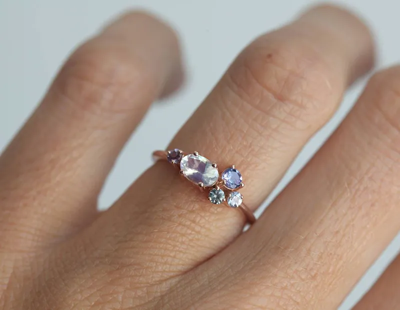 Merritt Oval Moonstone Tanzanite Sapphires Cluster Ring view 9