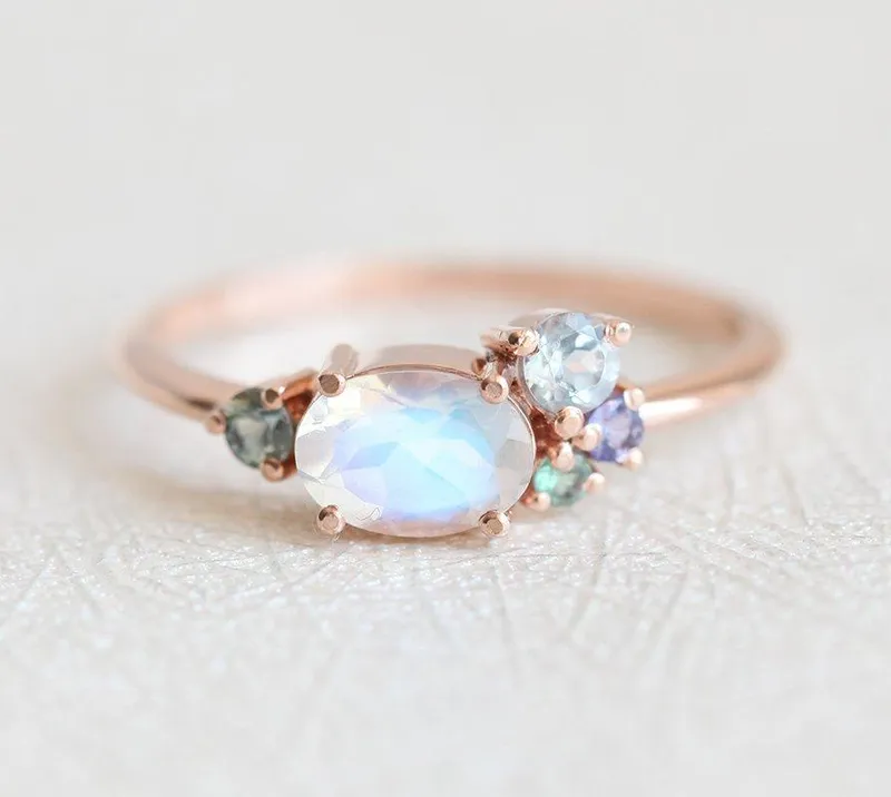 Merritt Oval Moonstone Tanzanite Sapphires Cluster Ring oval cut engagement ring
