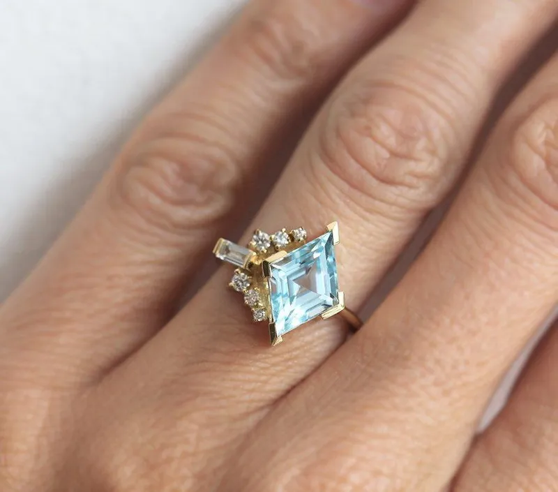 Mia Kite Aquamarine Diamond Cluster Ring view 2