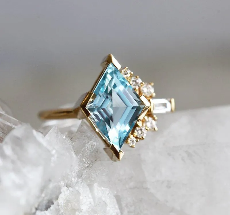 Mia Kite Aquamarine Diamond Cluster Ring view 3