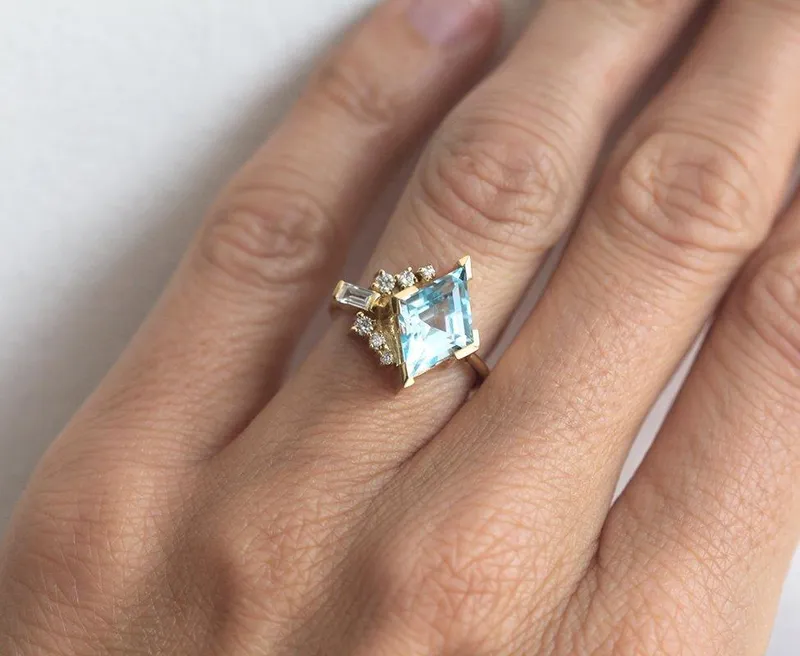 Mia Kite Aquamarine Diamond Cluster Ring view 6