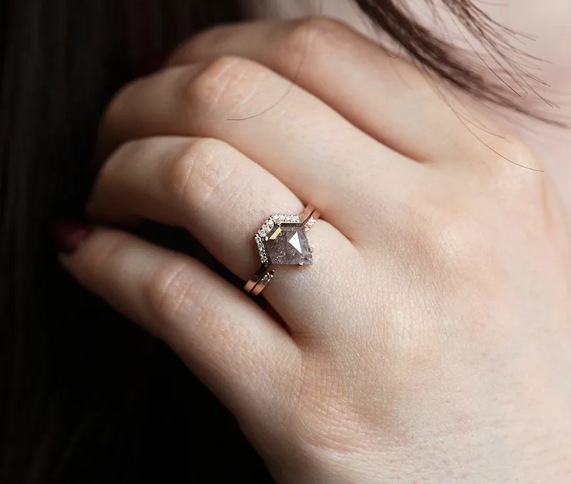 MICHAELA SHIELD SALT & PEPPER DIAMOND RING SET vy 3