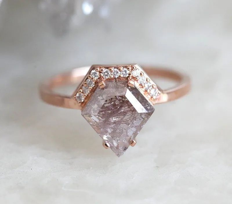 MICHAELA SHIELD SALT & PEPPER DIAMOND RING SET vy 4