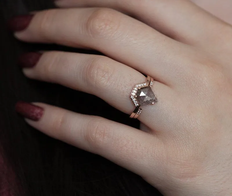 MICHAELA SHIELD SALT & PEPPER DIAMOND RING SET vy 5