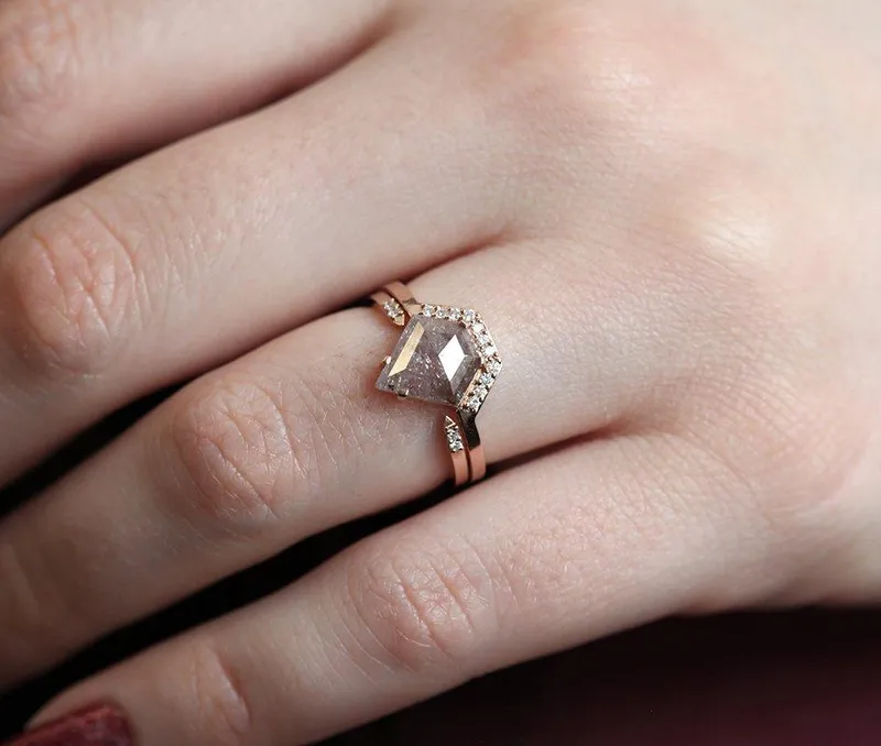 MICHAELA SHIELD SALT & PEPPER DIAMOND RING SET vy 6