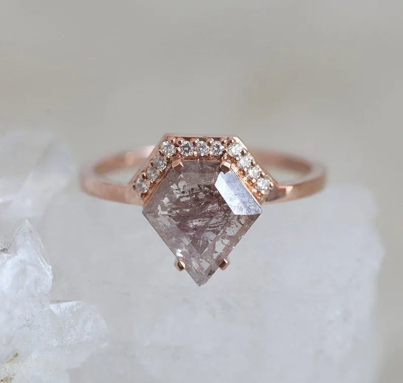MICHAELA SHIELD SALT & PEPPER DIAMOND RING SET vy 8