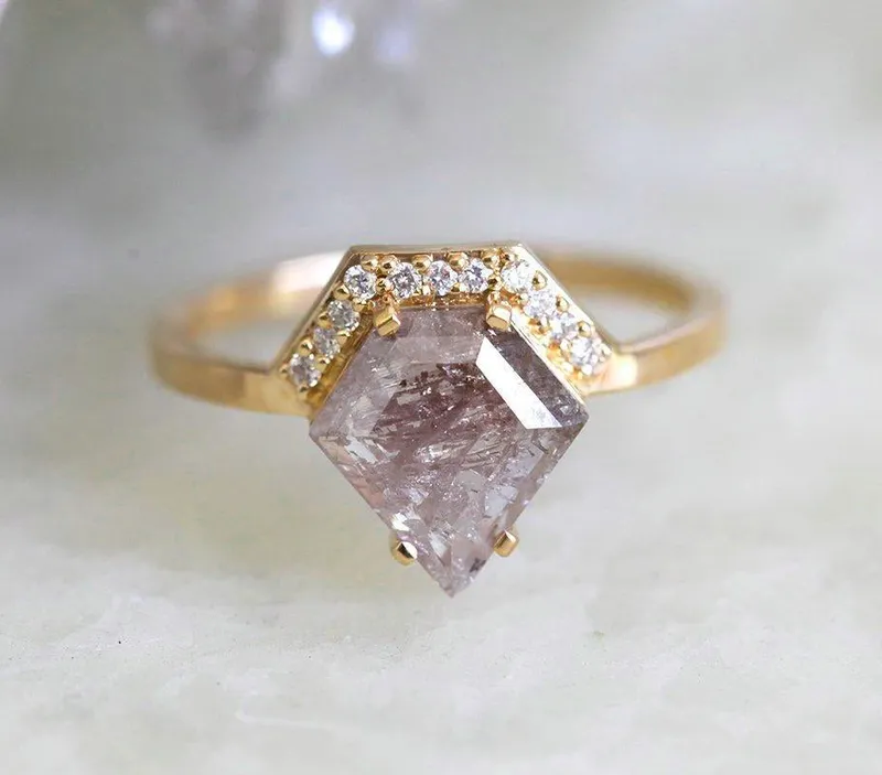 MICHAELA SHIELD SALT & PEPPER DIAMOND RING SET vy 9