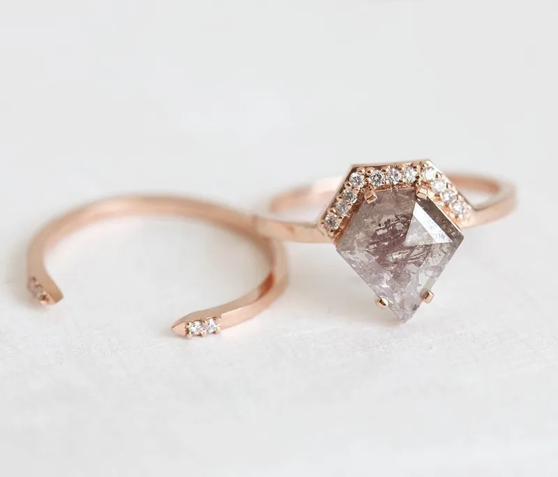 MICHAELA SHIELD SALT & PEPPER DIAMOND RING SET diamond engagement ring