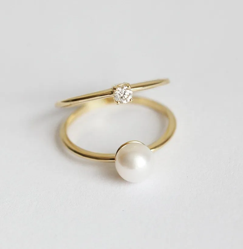 Mikaela Round Pearl and Diamond Ring vy 2