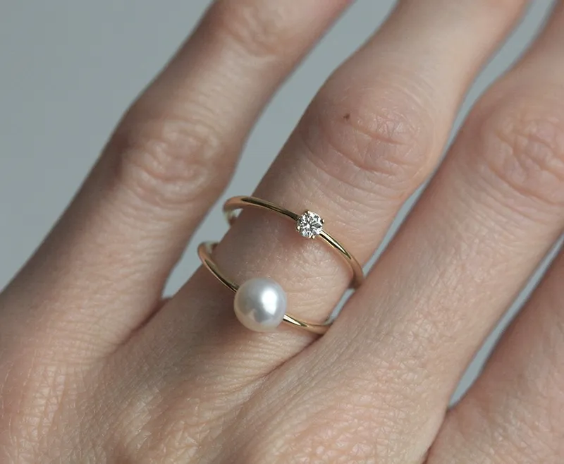 Mikaela Round Pearl and Diamond Ring vy 3