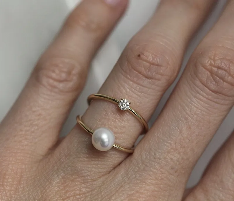Mikaela Round Pearl and Diamond Ring vy 5