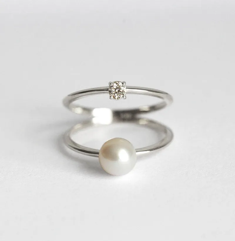 Mikaela Round Pearl and Diamond Ring vy 6