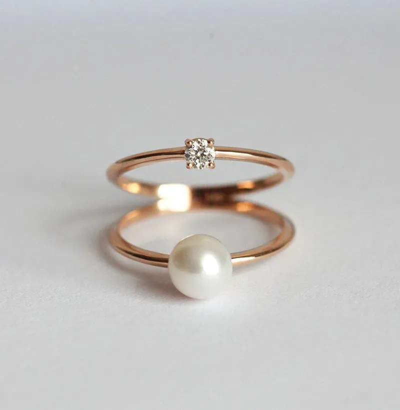 Mikaela Round Pearl and Diamond Ring vy 7