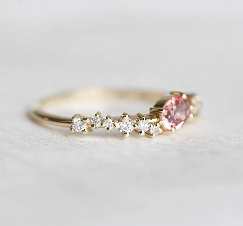 Mirach Peach Sapphire Diamond Cluster Ring view 2