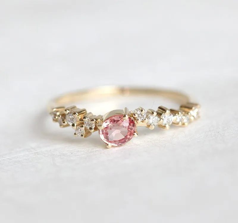 Mirach Peach Sapphire Diamond Cluster Ring view 3