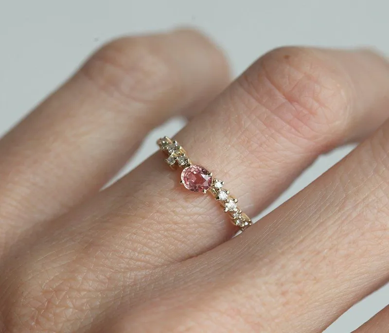 Mirach Peach Sapphire Diamond Cluster Ring view 4