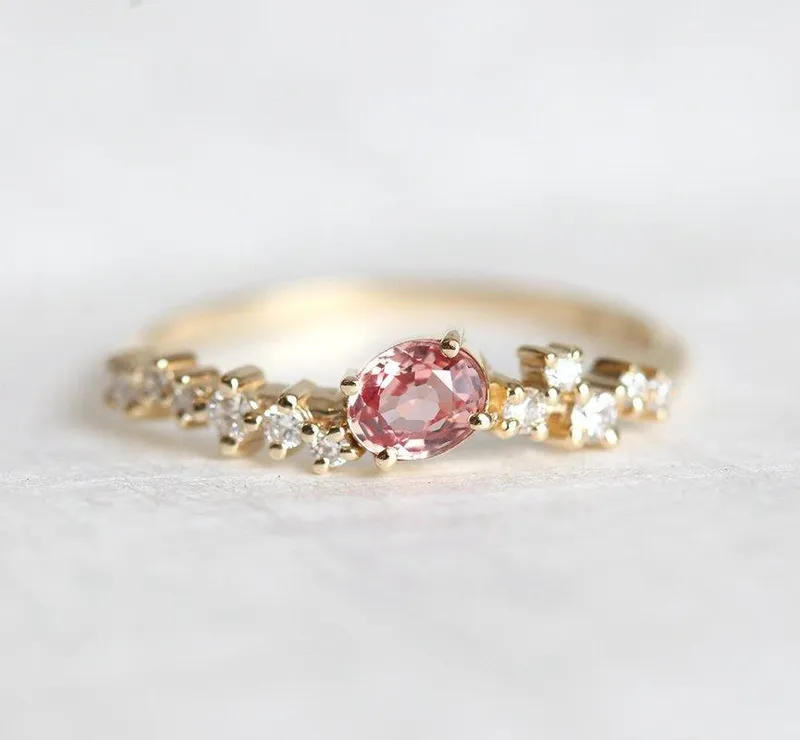 Mirach Peach Sapphire Diamond Cluster Ring view 5