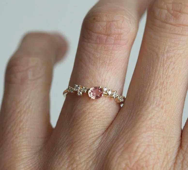 Mirach Peach Sapphire Diamond Cluster Ring view 6