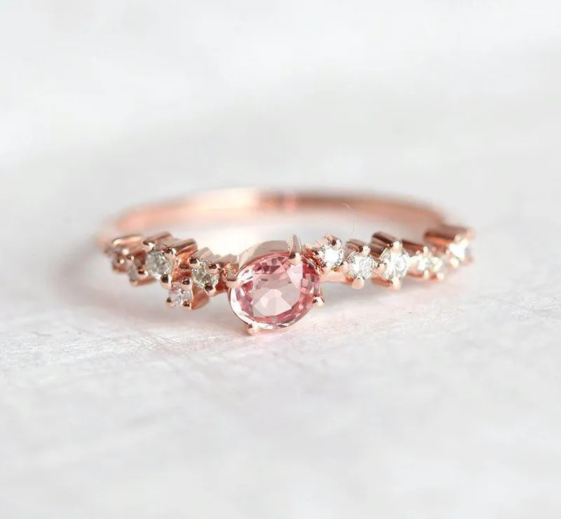 Mirach Peach Sapphire Diamond Cluster Ring view 7