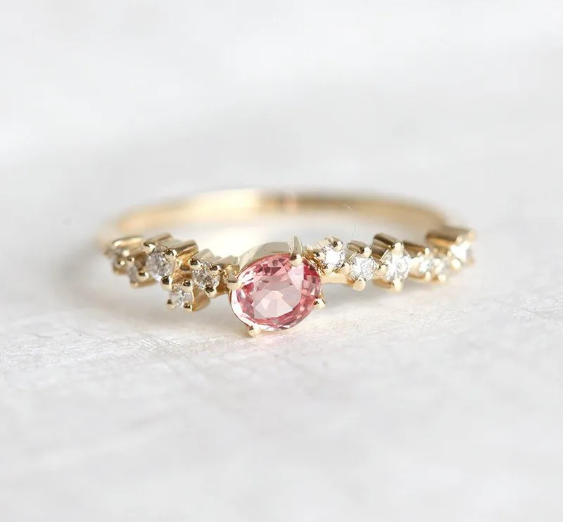 Mirach Peach Sapphire Diamond Cluster Ring sapphire oval cut engagement ring