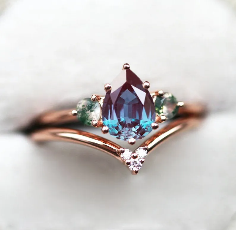 Misella Pear Alexandrite Ring Set vy 2