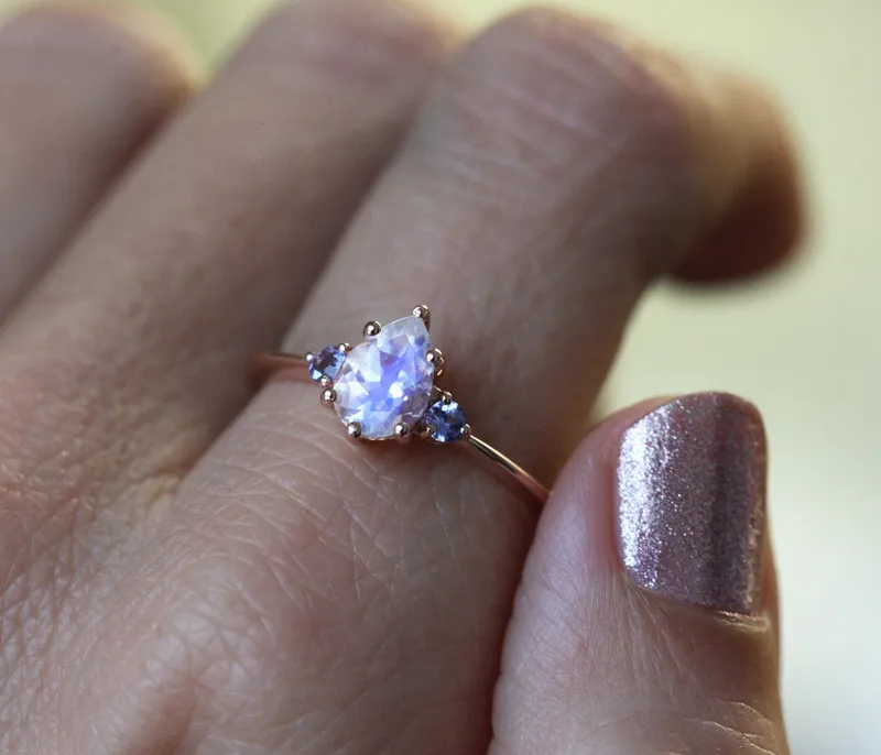 Misella Pear Moonstone Tanzanite Ring view 2