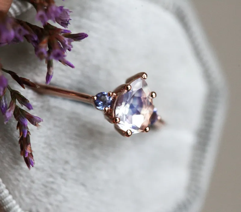 Misella Pear Moonstone Tanzanite Ring view 3